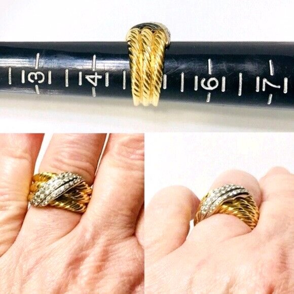 David Yurman 18k Gold Diamond Crossover Ring - Picture 4 of 7